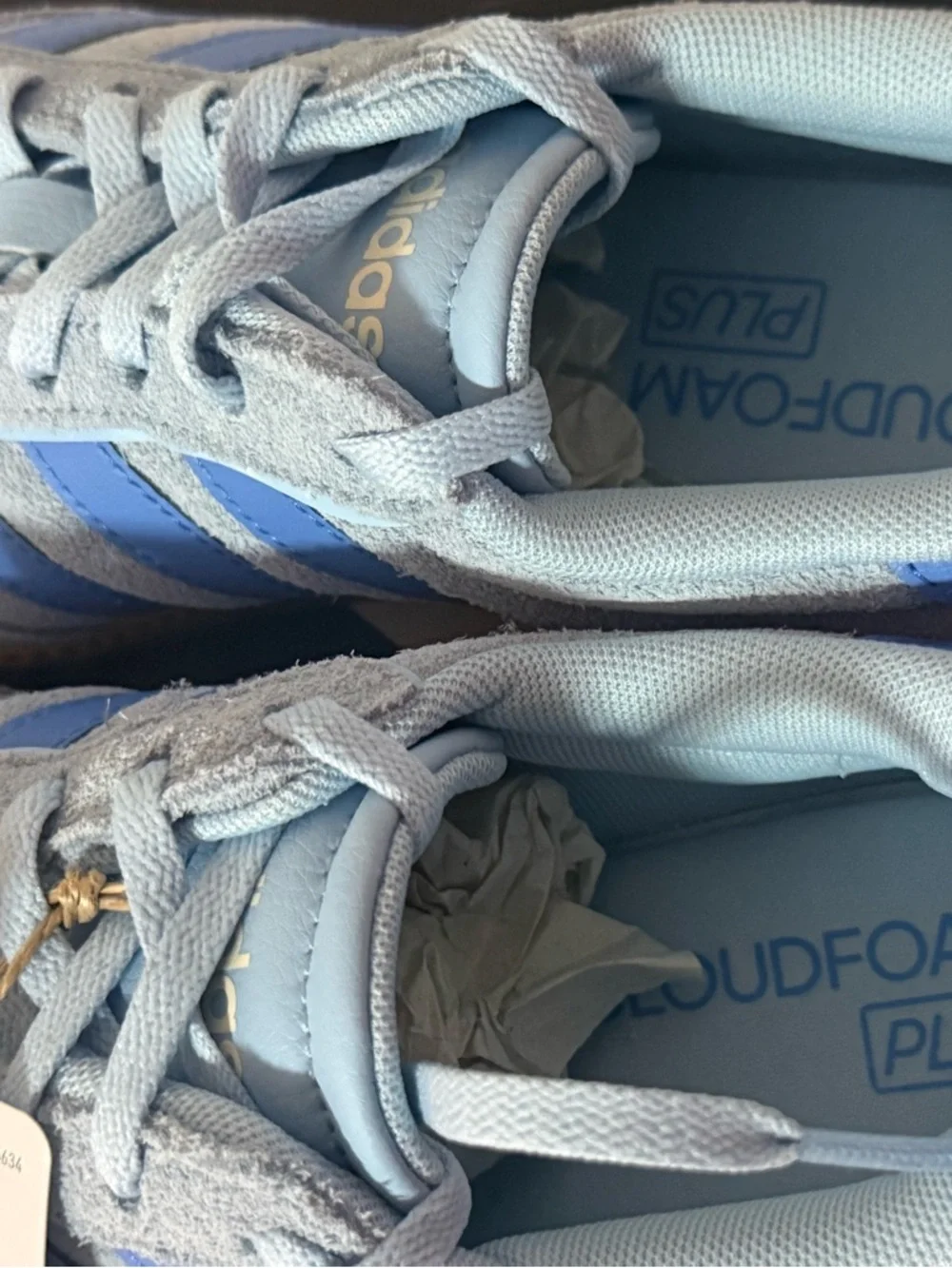 adidas Originals Light Blue Suede Sneakers with Blue Stripes and Gum Sole